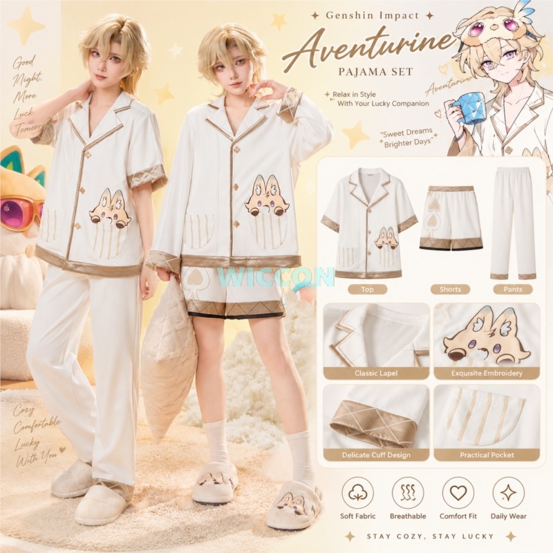 Summer Games Clothing - アベンチュリンパジャマ、コスプレ衣装、ゲーム『崩壊：スターレイル』、男性用、寮風、夏用、アベンチュリン柄、普段着、ロールプレイ用衣装。