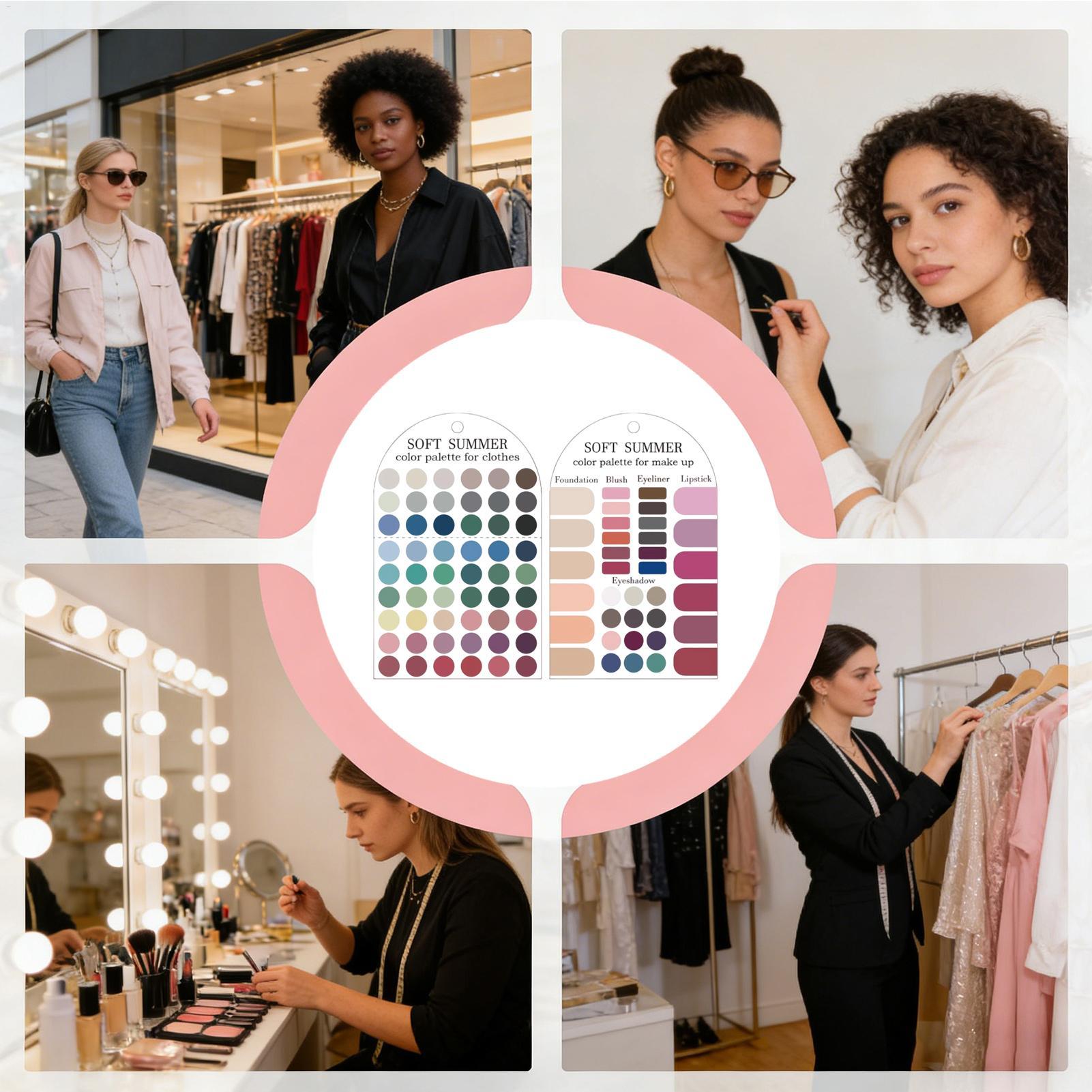 Summer Clothing Palette - 2枚入りアクリル製季節別カラーパレット、ソフトな夏のカラーパレットカード、衣料品・メイクアップ・口紅のマッチングガイド