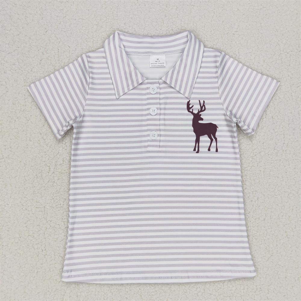 Summer Clothing Toddler - 子供用ラペルボタンTシャツ,半袖,男の子用シャツ,幼児用,鹿の縞模様,衣類,卸売,夏