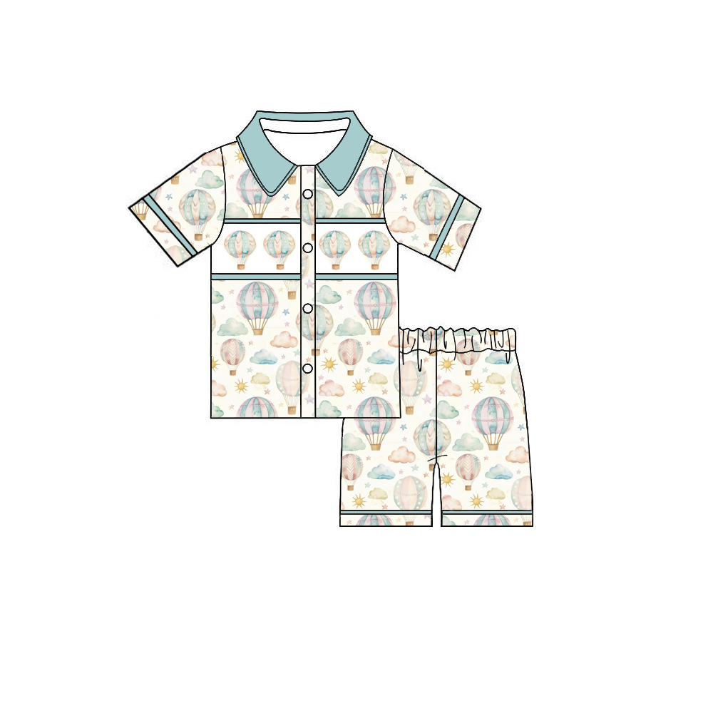 Summer Clothing Boutiques - 売れ筋夏服プリントピンクとブルーの襟付き半袖シャツとショートパンツ男の子と女の子のブティックセット