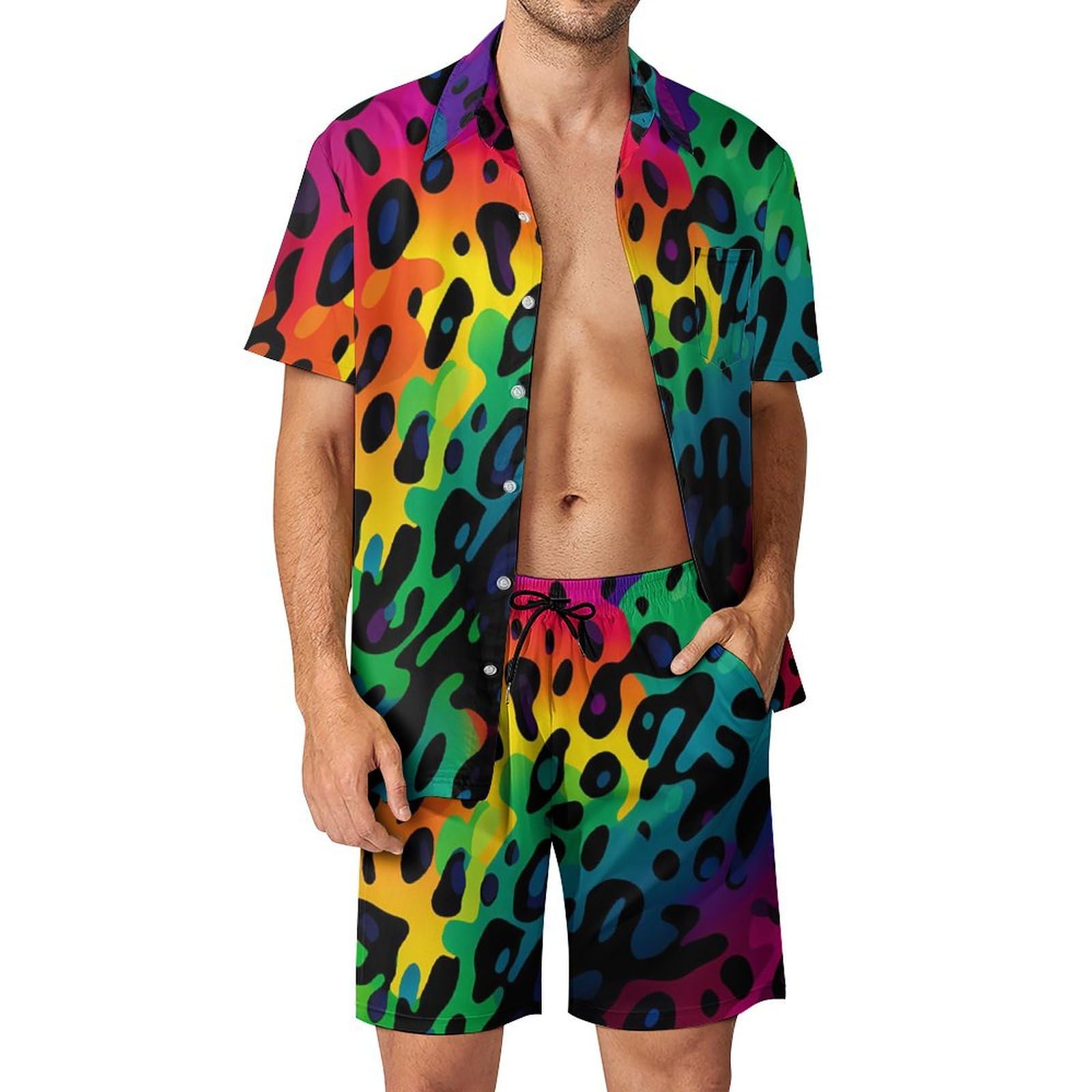 Summer Clothing Trends - 夏用不規則幾何学模様3Dプリントメンズシャツセットファッション半袖シャツビーチショーツストリートウェアハワイアンスーツ服