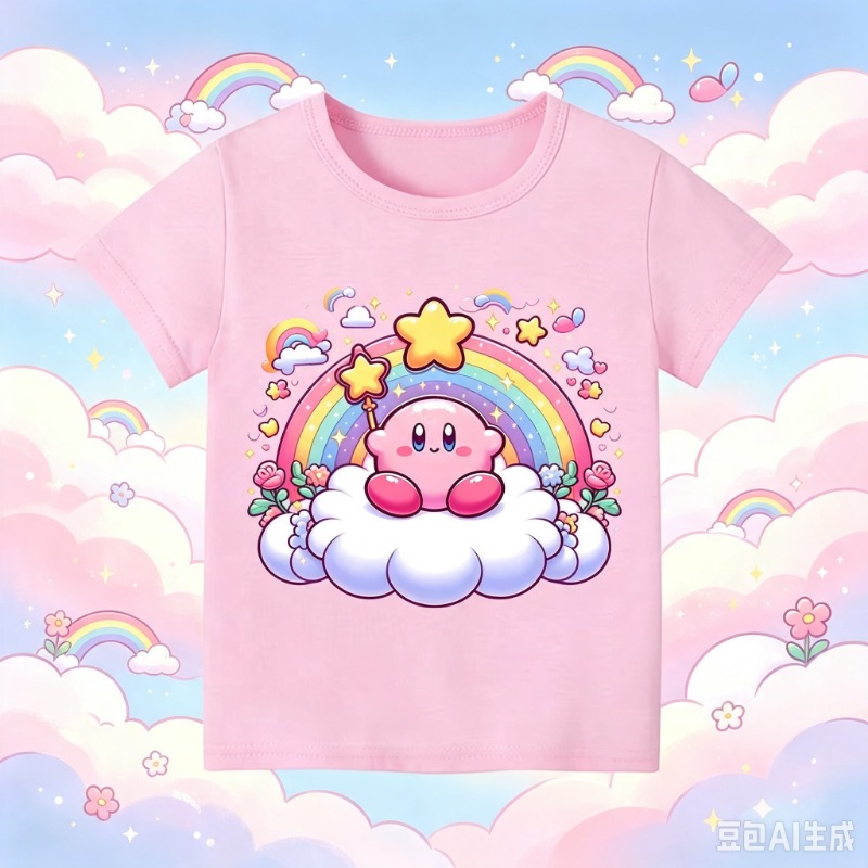 Summer Games Clothing - 2026年カービィ夏用半袖キッズキュートTシャツ カラフルトップス 漫画ファッションTシャツ かわいいゲームボーイガールカジュアル服ギフト