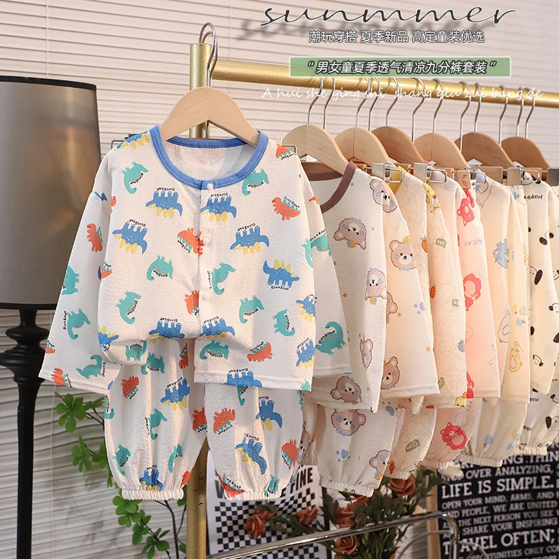 Summer Clothing Toddler - 春夏男の子女の子空調服子供かわいい漫画新しいパジャマ 2 個幼児子供ホームウェアパジャマ薄型