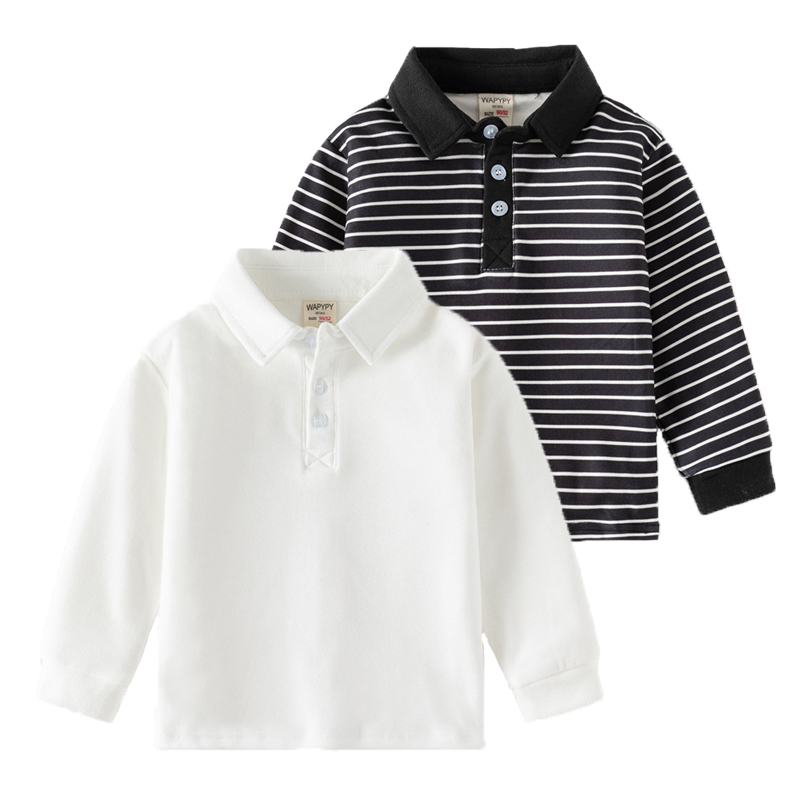 Summer Clothing Toddler - 2-6 Y 子供の無地ポロシャツ少年ハンサムファッションスポーツ長袖スウェットガールカジュアルコットントップス子供服