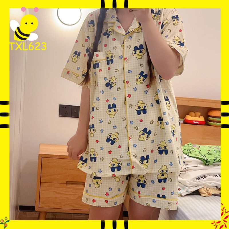 Summer Games Clothing - たまごっち Mameiji 女性夏純綿半袖ショーツパジャマセット日本アニメゲーム漫画周辺寝間着