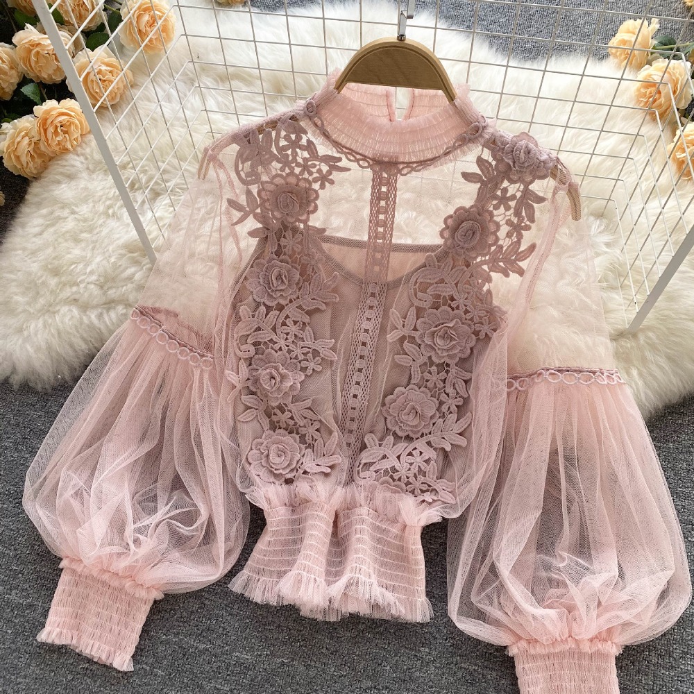 2 ピース/セットレースパフ長袖ブラウスヴィンテージファッシ - Summer Clothing Vintage のレビューと価格