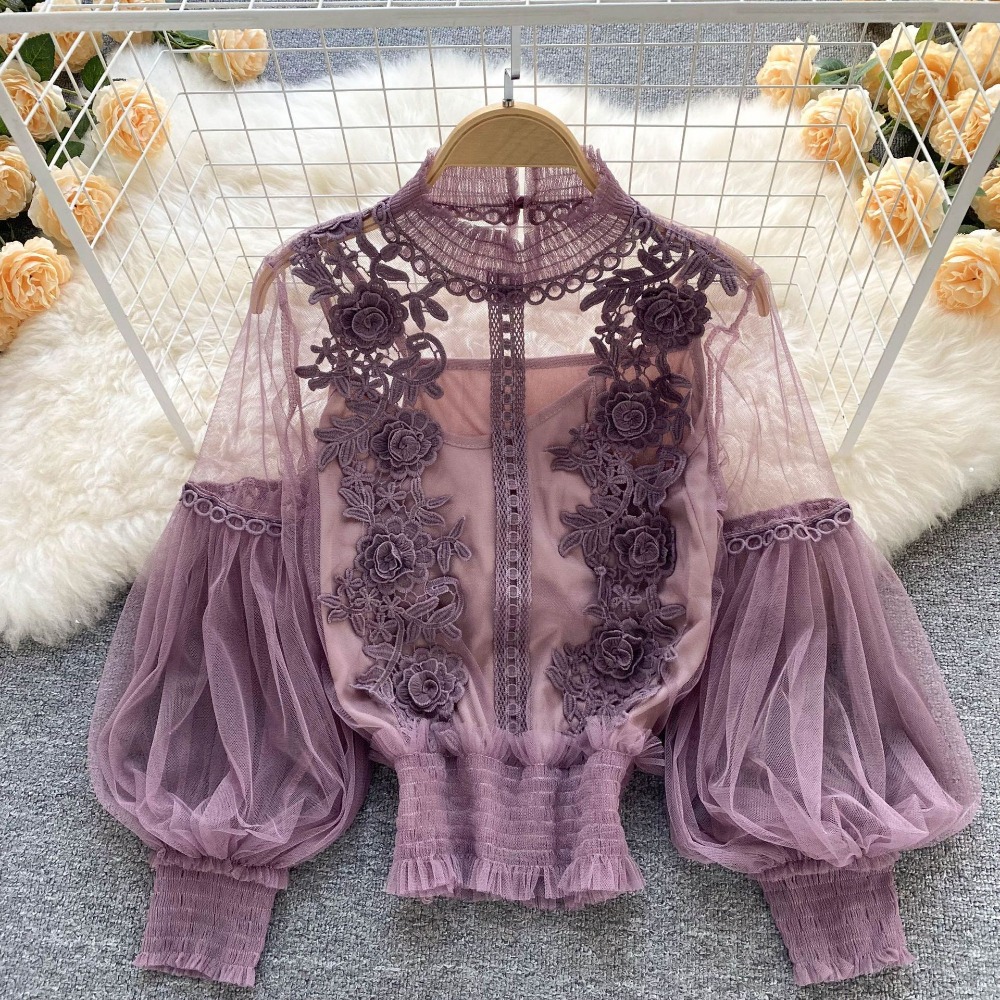 2 ピース/セットレースパフ長袖ブラウスヴィンテージファッシ - Summer Clothing Vintage のレビューと価格