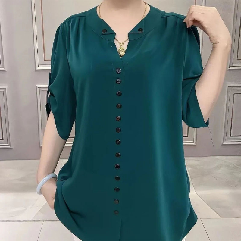 ベーシックなルーズVネックブラウス、通勤向け無地女性服、ファ - Summer Clothing Vintage のレビューと価格