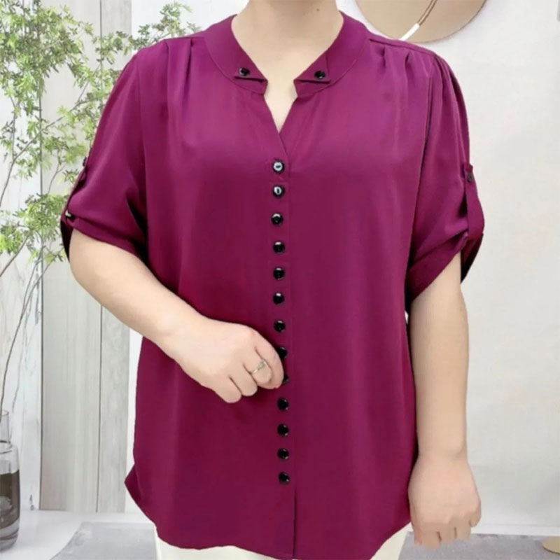 ベーシックなルーズVネックブラウス、通勤向け無地女性服、ファ - Summer Clothing Vintage のレビューと価格