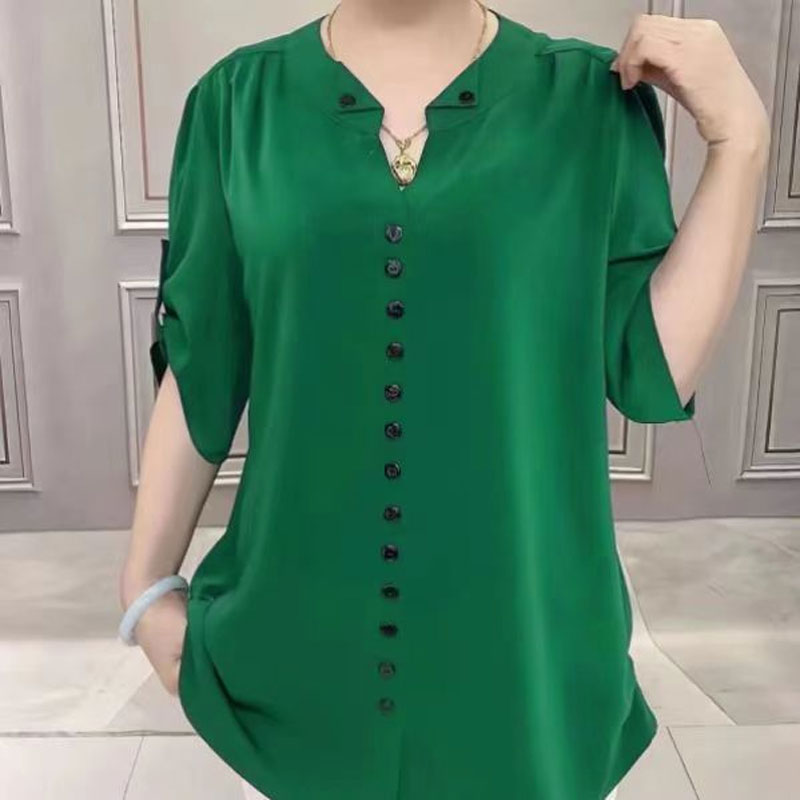 ベーシックなルーズVネックブラウス、通勤向け無地女性服、ファ - Summer Clothing Vintage のレビューと価格