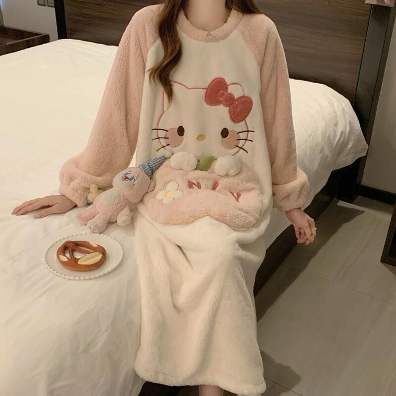 冬のナイトガウンハローキティ女性の秋冬コーラルベルベット厚く - Summer Clothes のレビューと価格