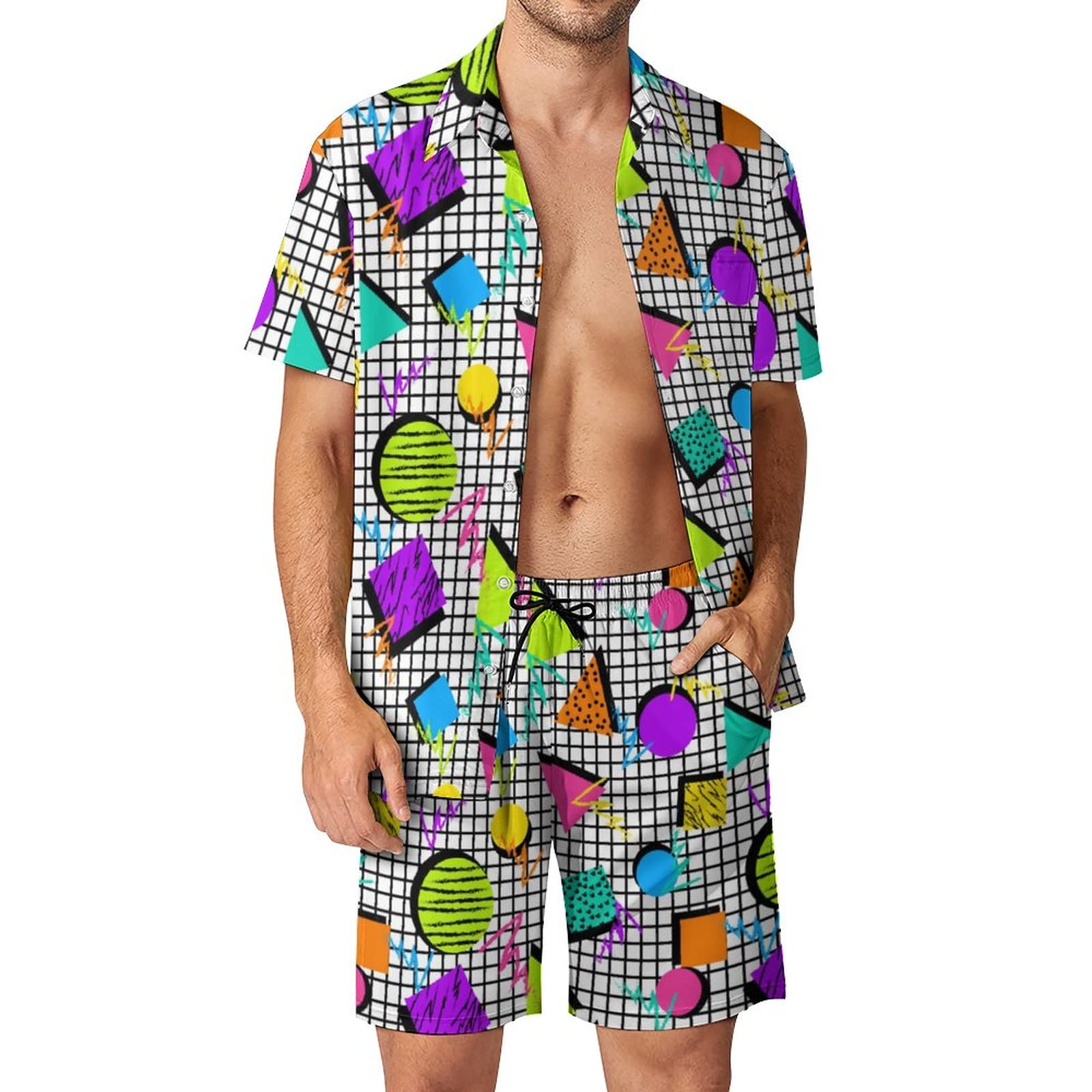 夏用不規則幾何学模様3Dプリントメンズシャツセットファッショ - Summer Clothing Trends のレビューと価格