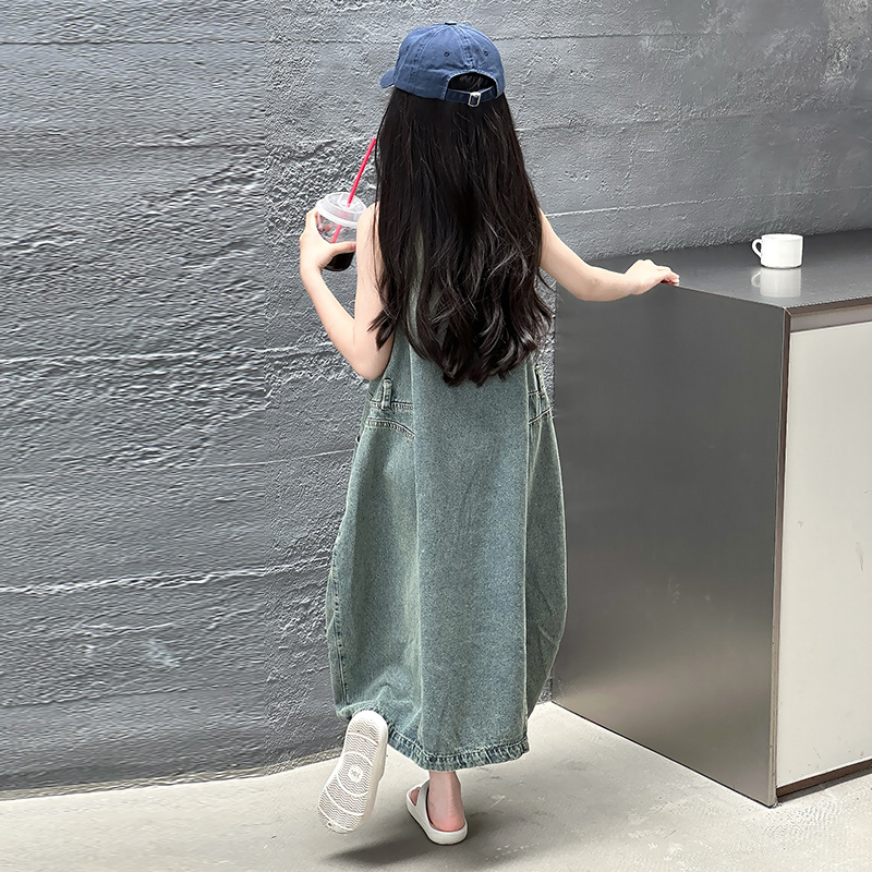 ヴィンテージブルー子供女の子高品質ノースリーブデニムドレスス - Summer Clothing Vintage のレビューと価格