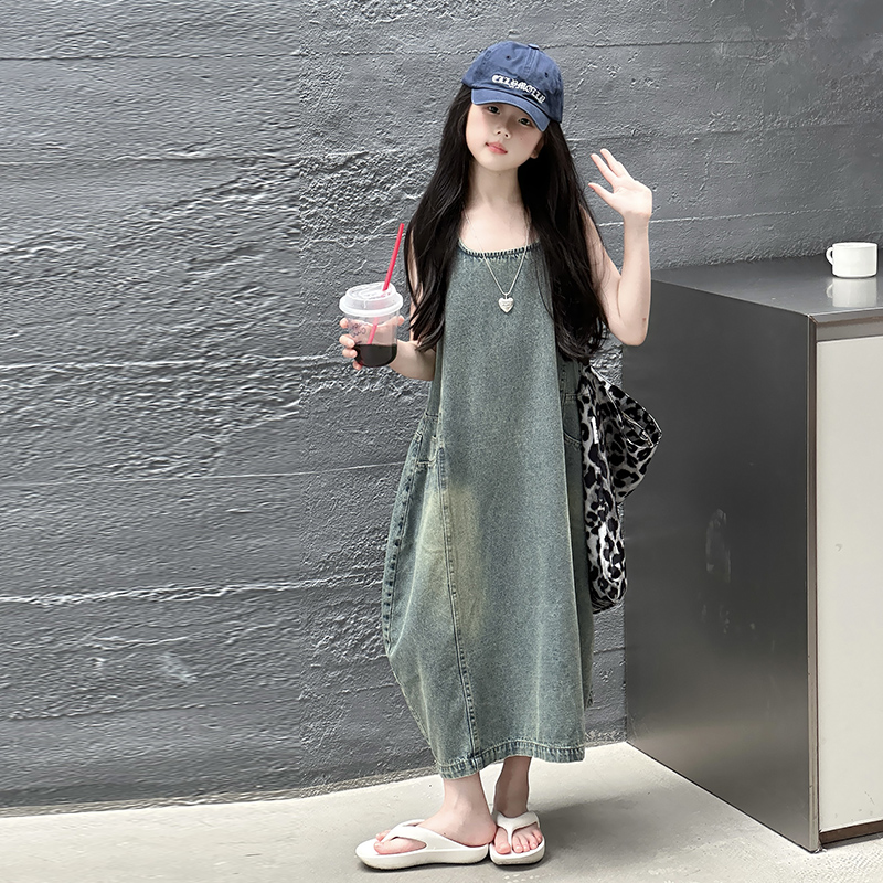 ヴィンテージブルー子供女の子高品質ノースリーブデニムドレスス - Summer Clothing Vintage のレビューと価格