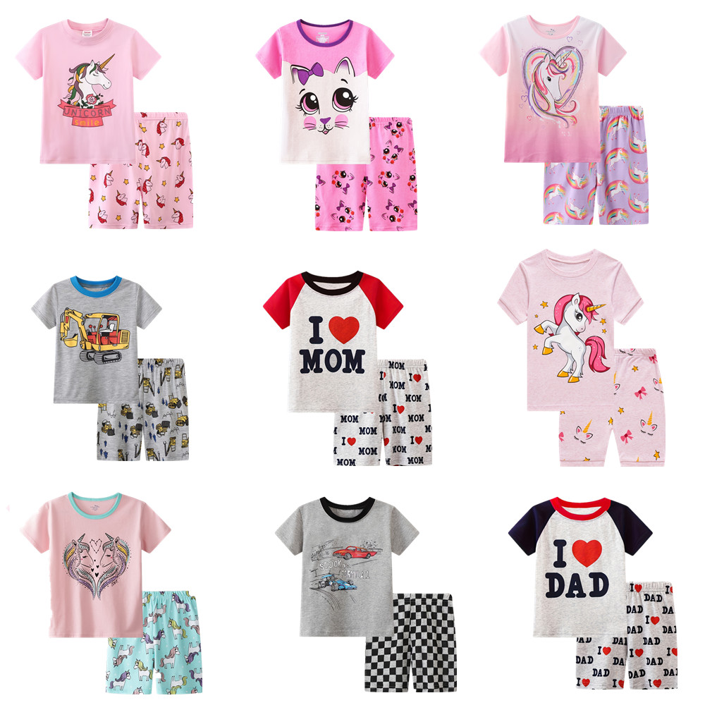 2 個幼児女の子綿パジャマ衣装漫画ユニコーングラフィッククル - Summer Clothing Toddler のレビューと価格