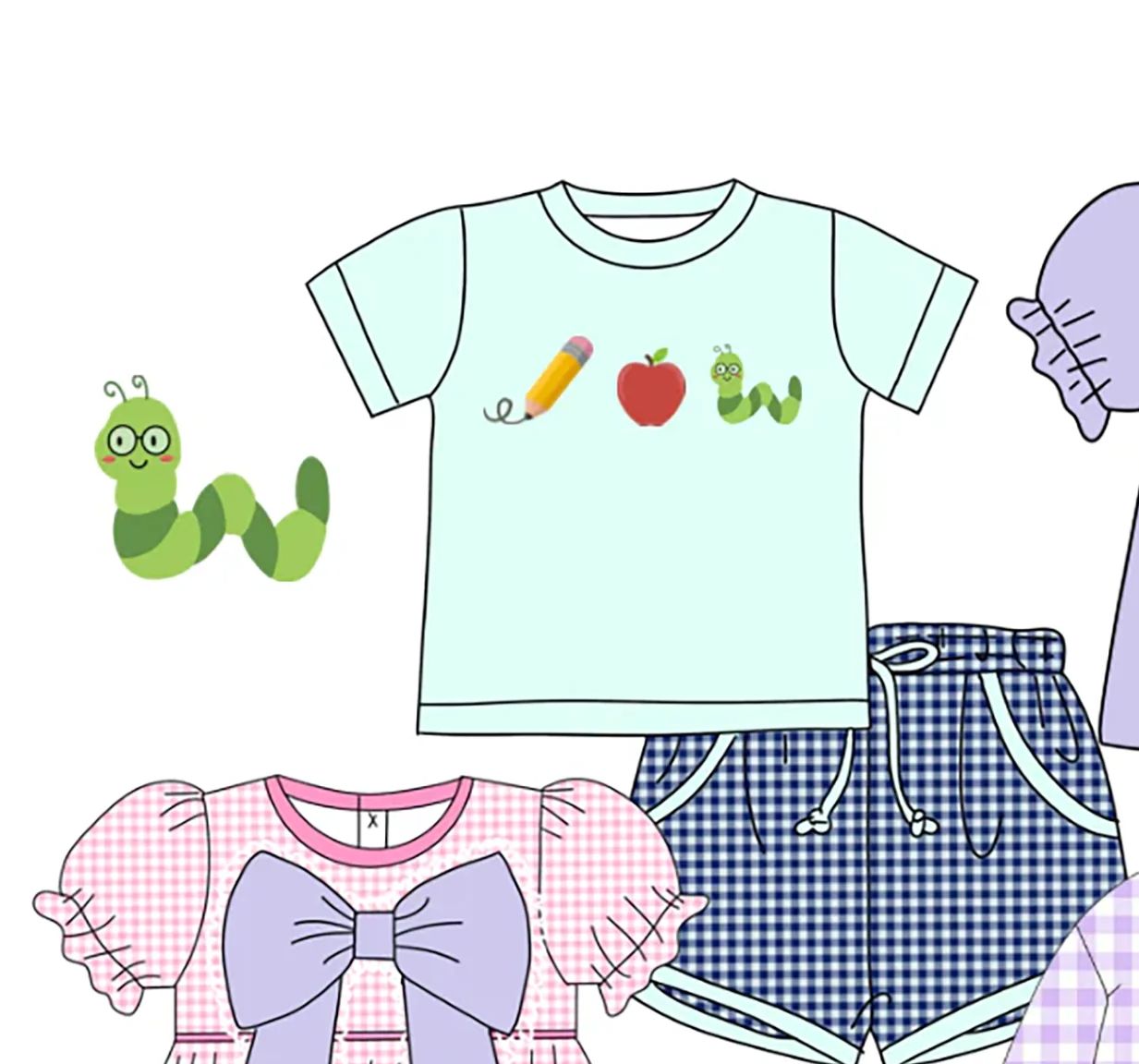 ブティック子供用新学期服アップルブックプリント服女の子ショー - Summer Clothing Boutiques のレビューと価格